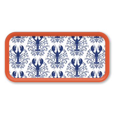 Lobster Damask Pattern Blue Wooden Trays