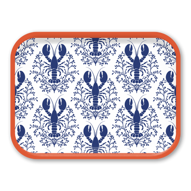 Lobster Damask Pattern Blue Wooden Trays
