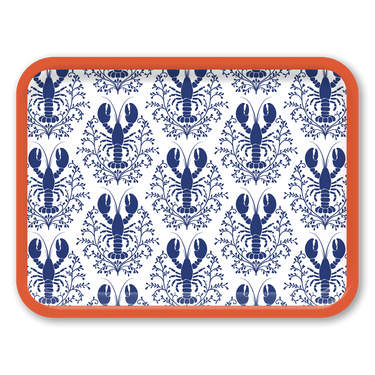 Lobster Damask Pattern Blue Wooden Trays
