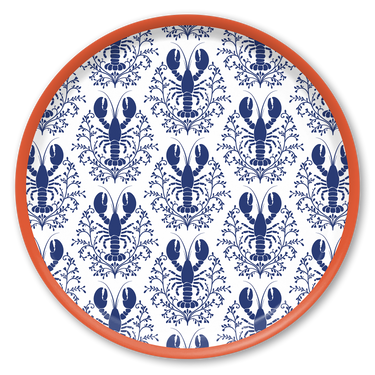 Lobster Damask Pattern Blue Wooden Trays