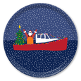 Santa on a Boat Round Wooden Tray