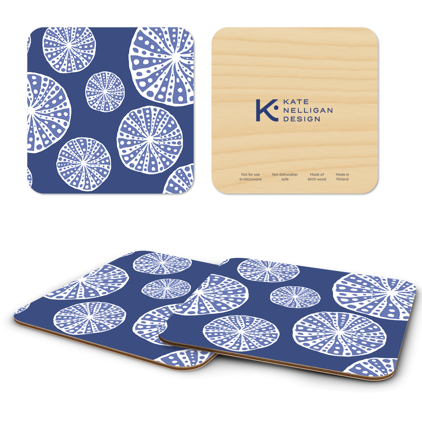 Blue Urchins Wooden Coasters