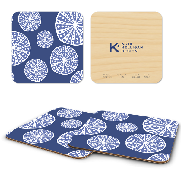 Blue Urchins Wooden Coasters