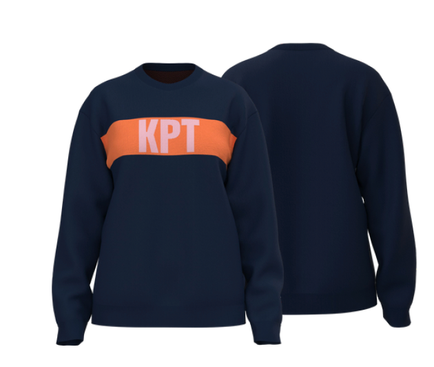 KPT Classic Knit Crewneck Pullover - Navy with Orange & Pink