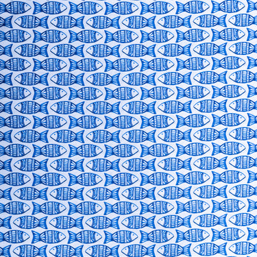 Indigo Fish Lobster Cotton Fabric By The Yard