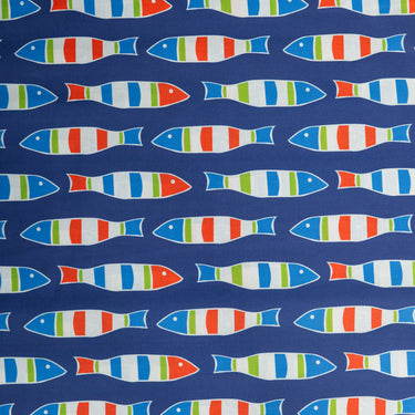 Blue Picket Fish Cotton Fabric By The Yard