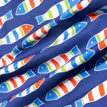 Blue Picket Fish Cotton Fabric By The Yard