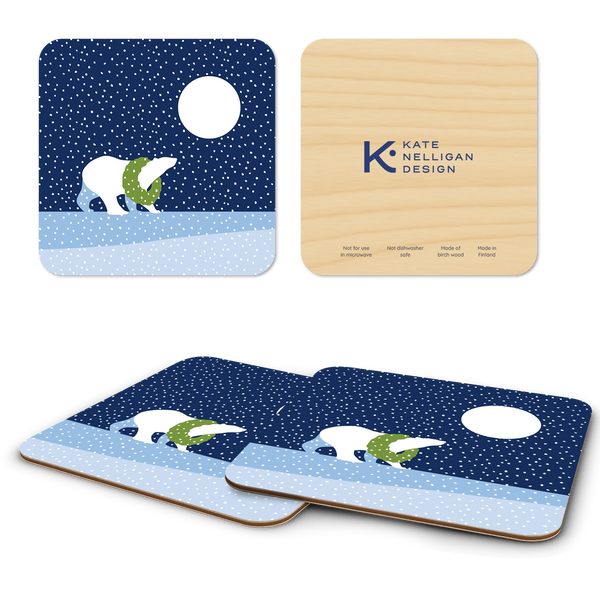 Arctic Antics Polar Bear Wooden Coasters