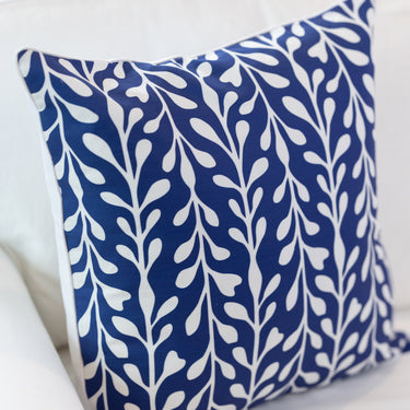 Seaweed Stripe White on Navy Linen-Cotton Canvas Pillow