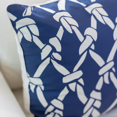 Fishnet White on Navy Linen-Cotton Canvas Pillow