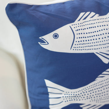 White Striper on Blue Linen-Cotton Canvas Pillow