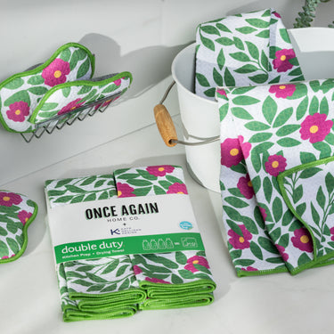 Beach Roses REcycled REusable Kitchen Towels