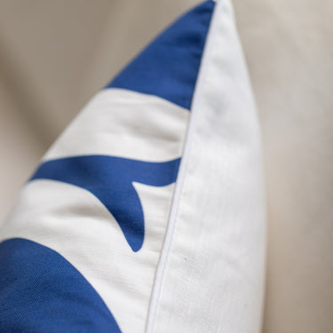 Swirling Fish Blue on White Linen-Cotton Canvas Pillow