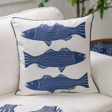 Blue Striper on White with Navy Piping Linen-Cotton Canvas Pillow