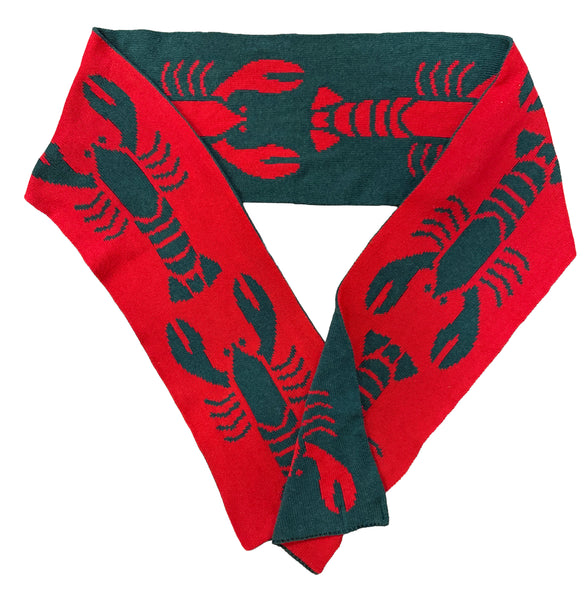 Lobster Knit Reversible Scarf - Red/Hunter Green