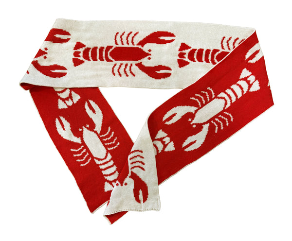 Lobster Knit Reversible Scarf - Red/Natural