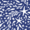 Navy and white tidepool pattern with starfish, shells, and fish