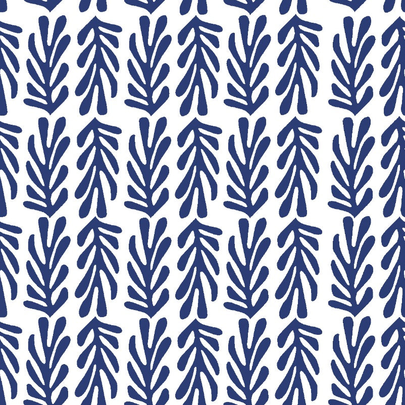Seaweed in Blue on White Kate Nelligan Design Cotton Fabric by the Yard
